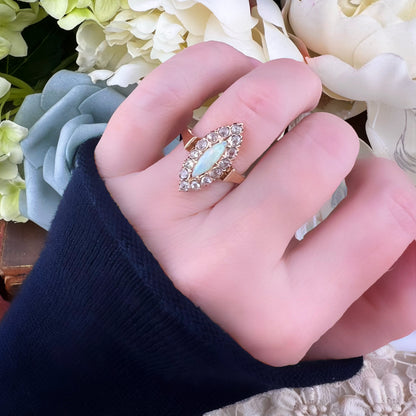 Anello Figaro oro 18k con Opale Australiano e Diamanti – Primi ‘900