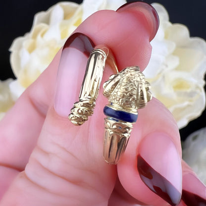 Anello vintage  “animalier” in oro 18 k e smalto blu