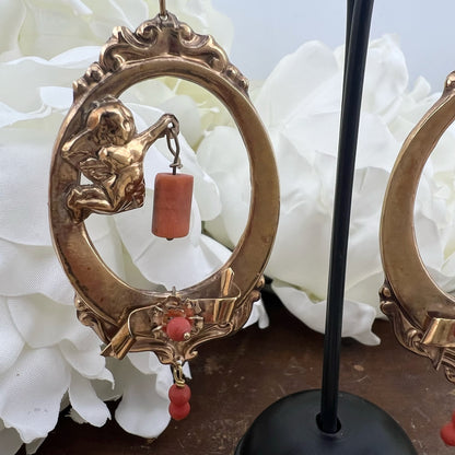 Orecchini Borbonici con Putto e Coralli — Modello Rarissimo, Regno delle Due Sicilie, metà ‘800