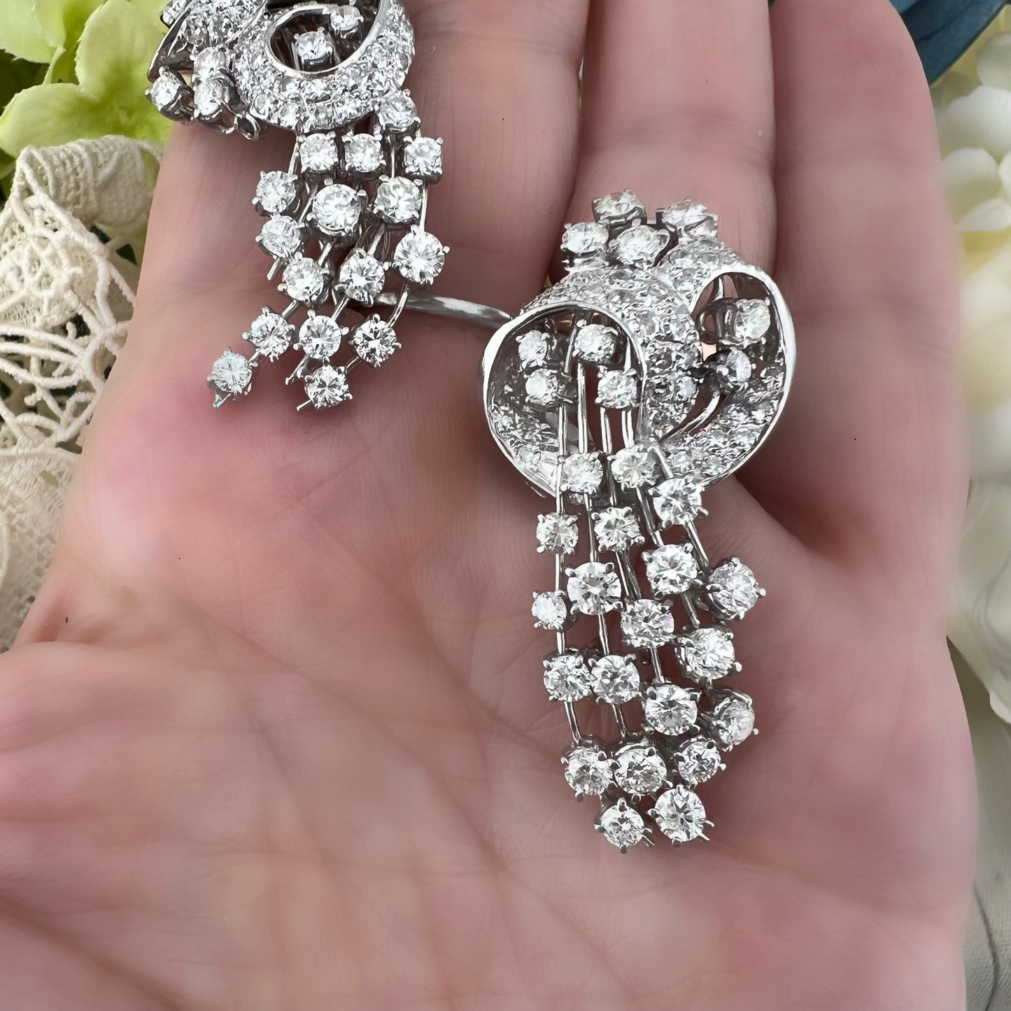 Duette in platino e diamanti per 8 ct anni ‘30-‘40 - double clip