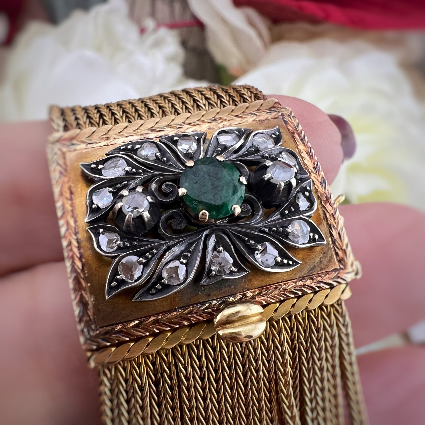 Bracciale italiano in oro 18k smeraldo e diamanti del 1960