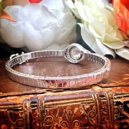 Bracciale a manetta in oro bianco 18k con diamante da 2 ct old cut Art Déco, Italia XX secolo