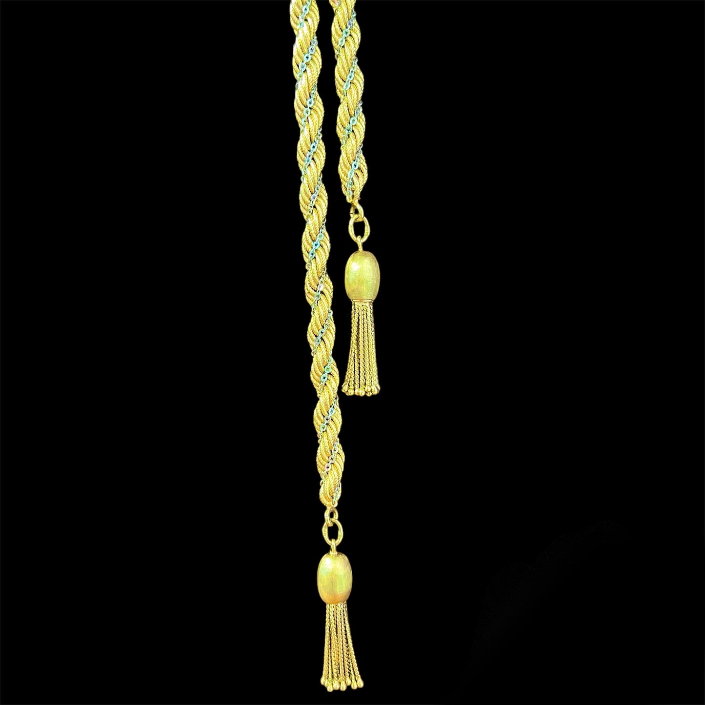 Collana torchon lunga in oro giallo e bianco 18 carati - Italia 1970