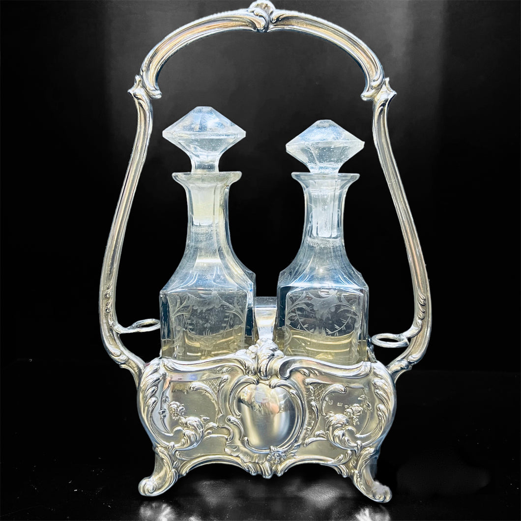 Oliera in argento Art Nouveau a due ampolle