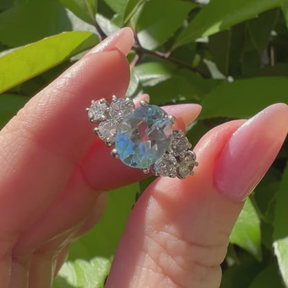 Anello in oro bianco 18 ct diamanti 1.20 ct topazio azzurro 2.80 ct