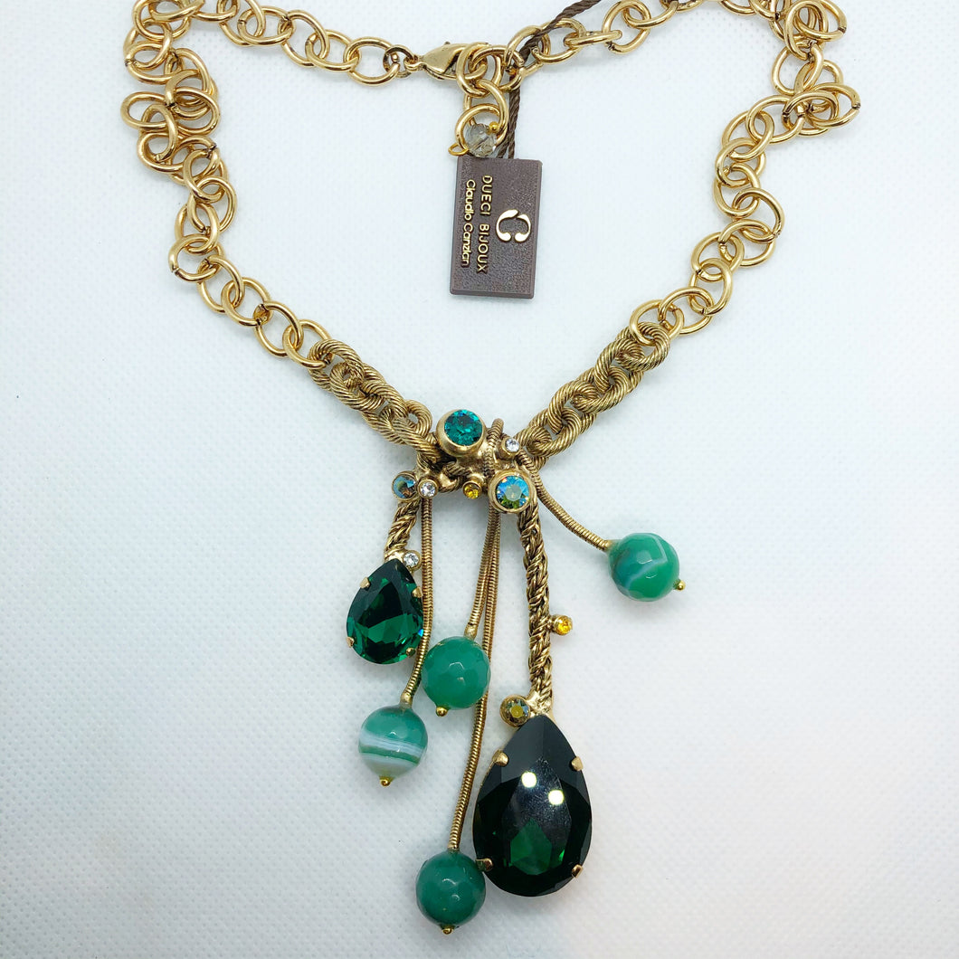 Collana con perle di agata verde e gocce di Swarovski