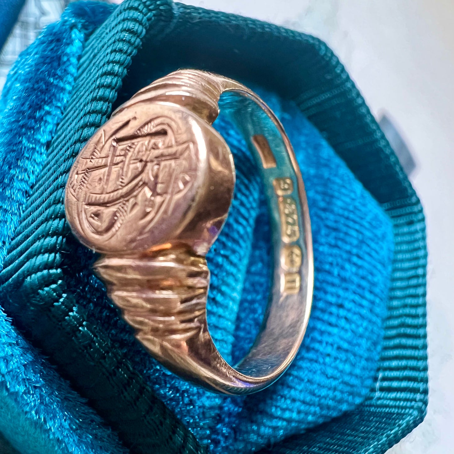 Anello sigillo - signet ring - in oro con monogramma e marchi di Birmingham del 1912