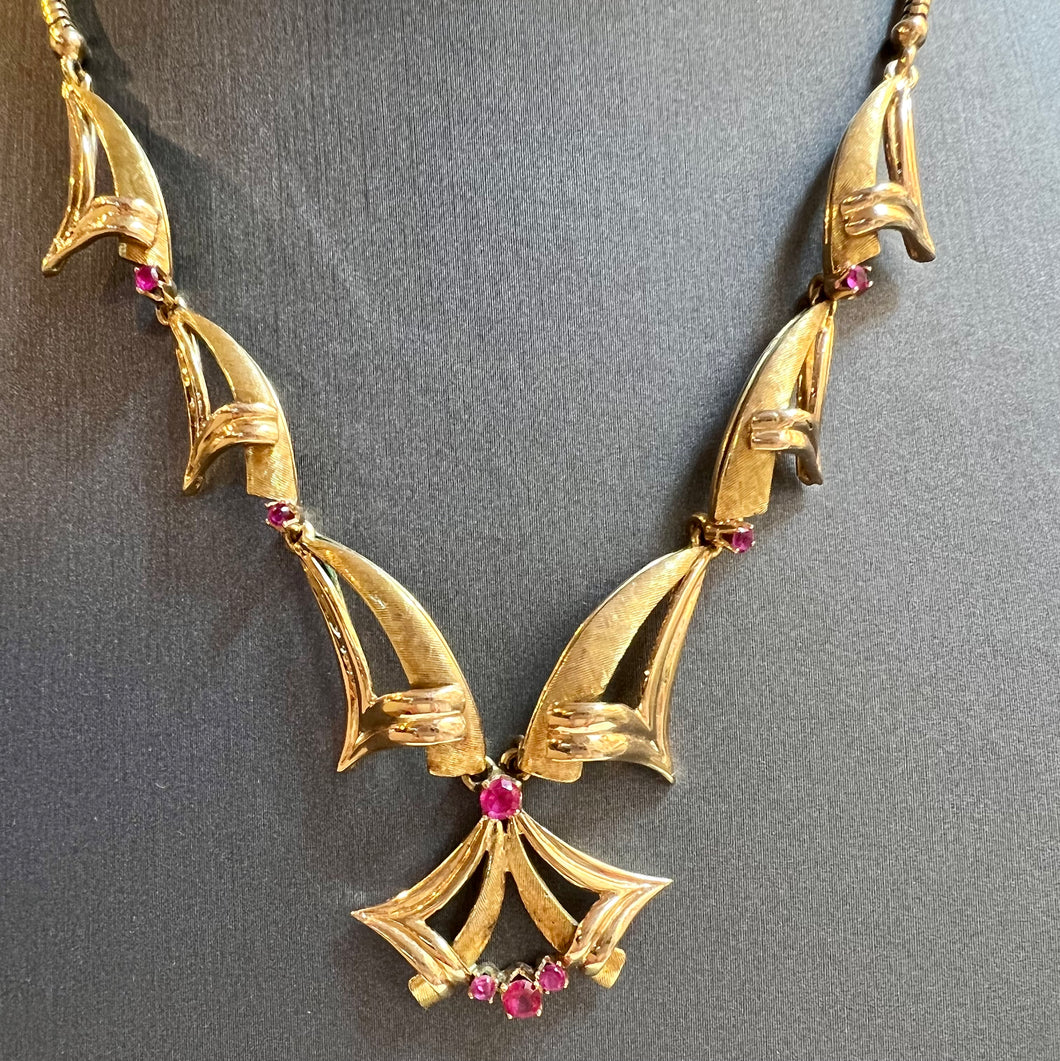 Collana Art Decò in oro 18 k e rubini