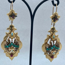 Carica l&#39;immagine nel visualizzatore di Gallery, Antichi orecchini in oro giallo 18 carati turchesi e rubini
