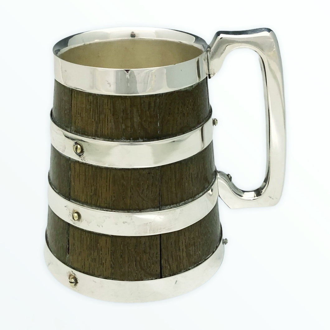 Antico barrel mug in quercia e Sheffield plate