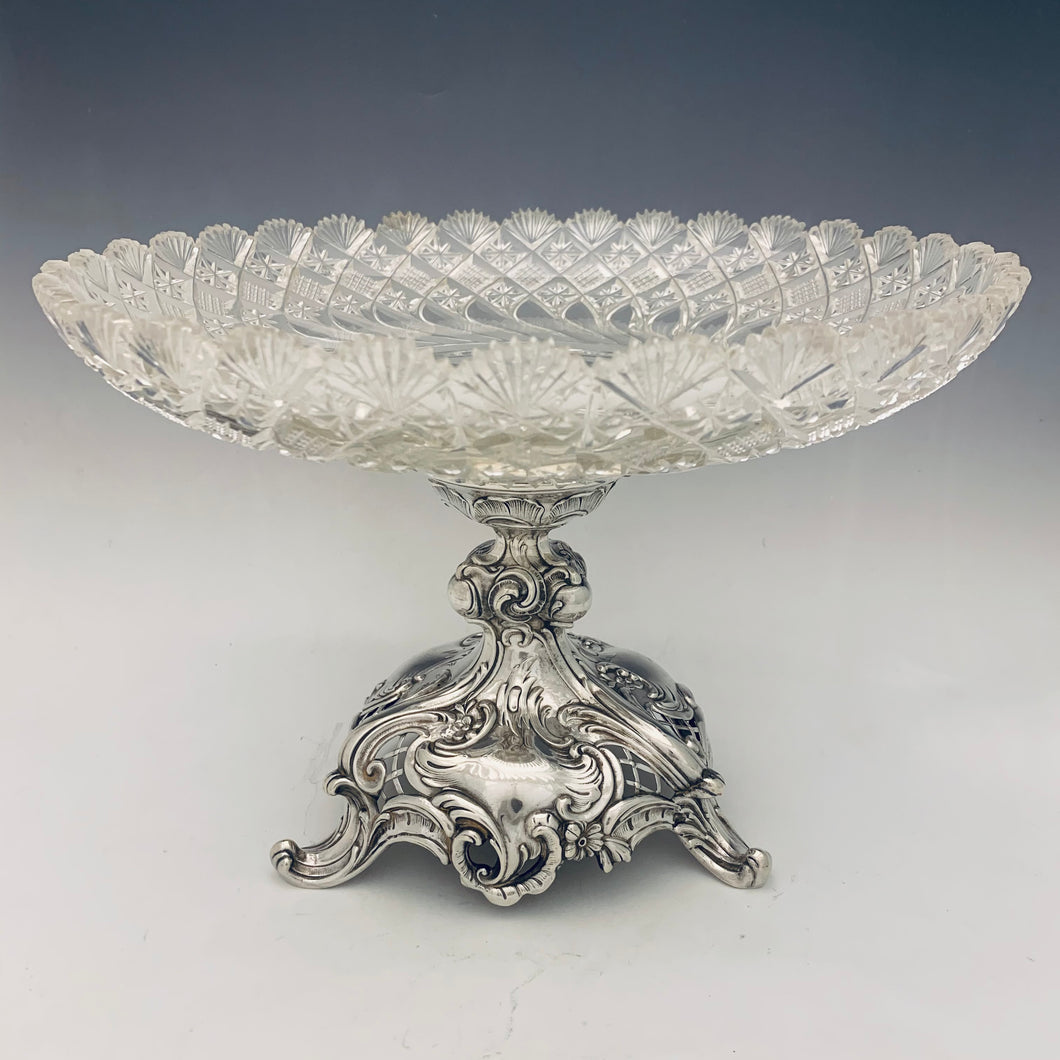 Antica alzata centrotavola in argento e cristallo molato, realizzata in Russia di fine ‘800