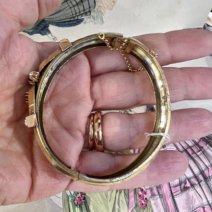 Bracciale borbonico in oro 14 carati con paste vitree rosse originali